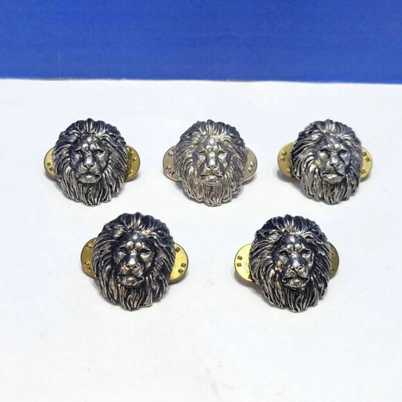 Vintage Silver Metal Lion Head Tie Pins Lot of 5 - Picture 1 of 5